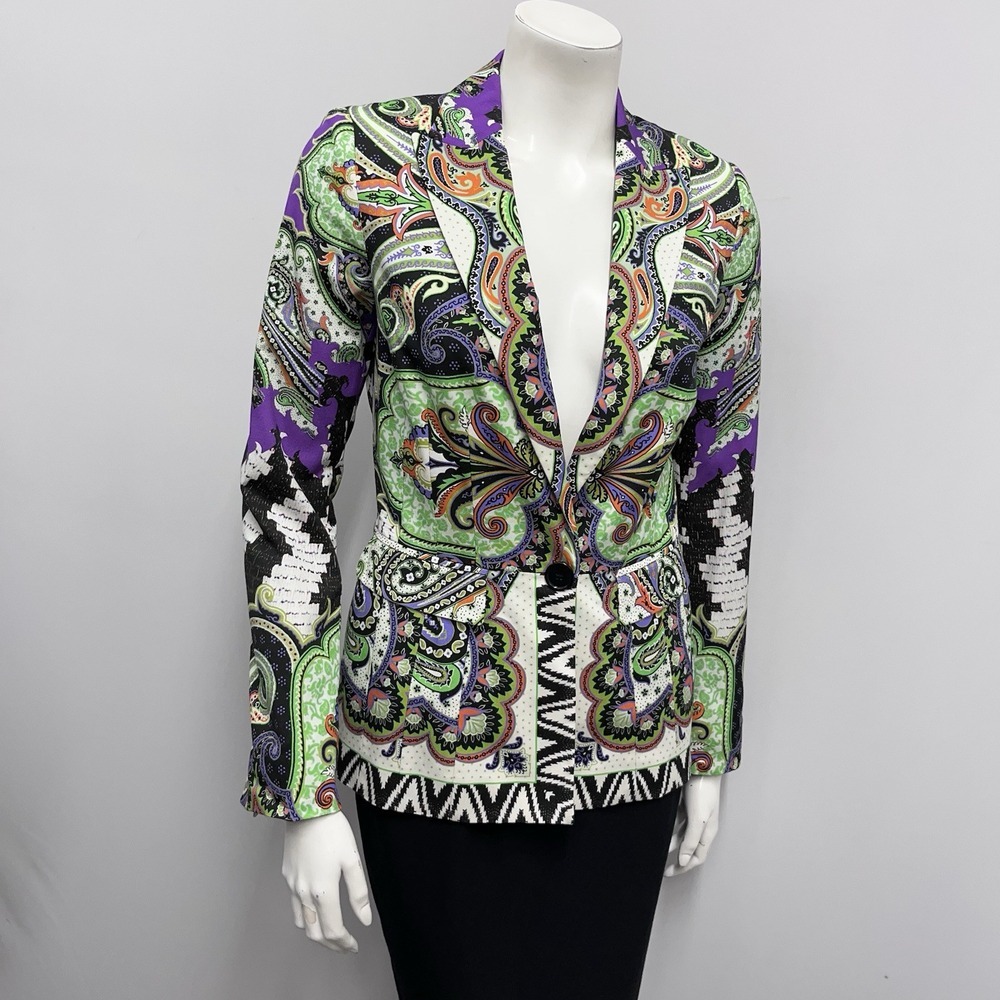 Etro Milano Jacket Multi Color FLoral & Paisley Print Suze 38 XS - Picture 2 of 6